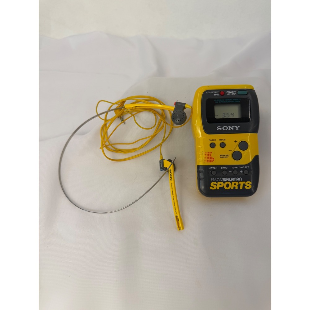 Sony Walkman Sports FM AM Radio Yellow SRF-M78 with MDR-W15 Headphones Vintage